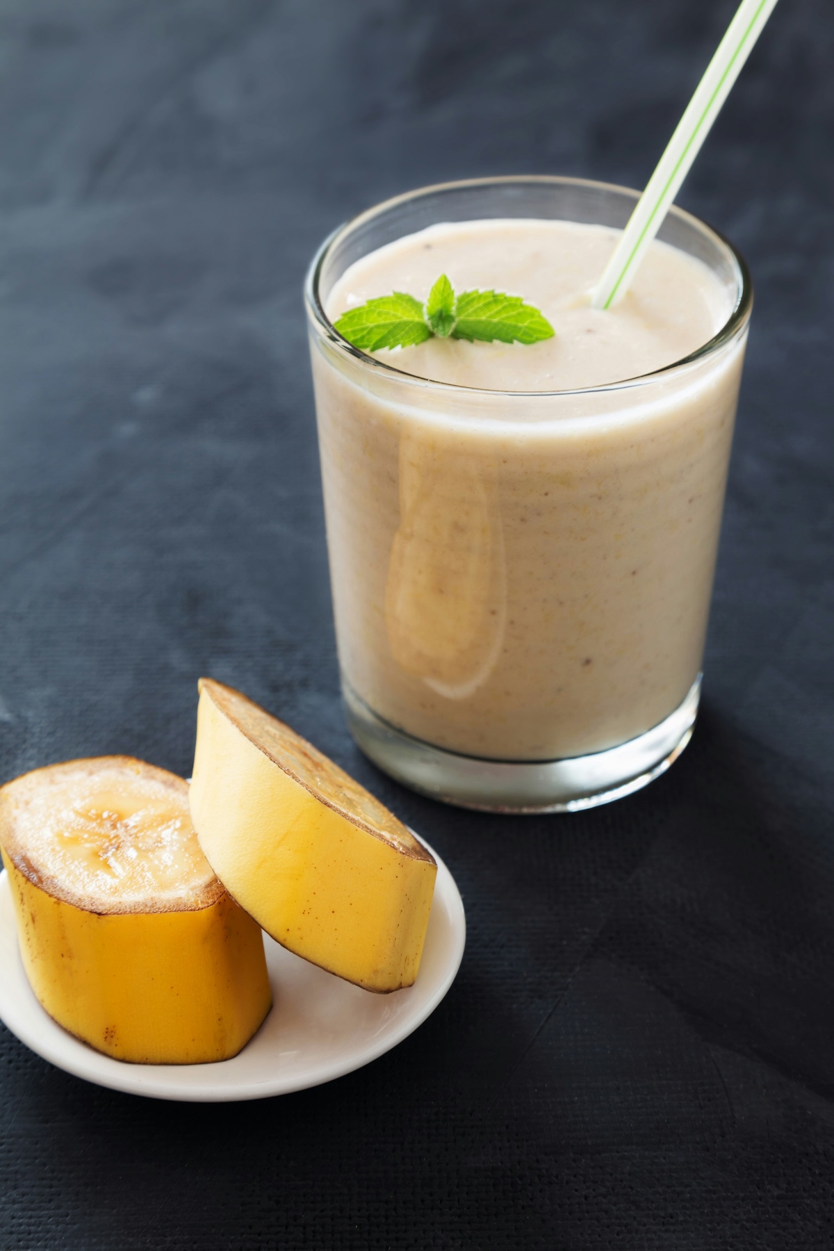 Healthy toddler smoothie with banana in glass